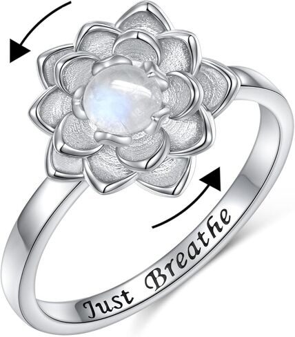 Yearace Just Breathe Spinner Ring للقلق 925 الفضة الاسترليني للتدوير Moonstone Lotus Ring تخفيف القلق الإجهاد خاتم مجوهرات هدايا للنساء الفتيات in Kuwait