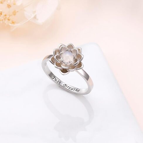 Yearace Just Breathe Spinner Ring للقلق 925 الفضة الاسترليني للتدوير Moonstone Lotus Ring تخفيف القلق الإجهاد خاتم مجوهرات هدايا للنساء الفتيات in Kuwait