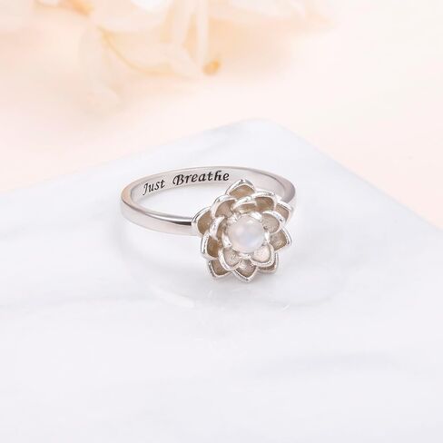 Yearace Just Breathe Spinner Ring للقلق 925 الفضة الاسترليني للتدوير Moonstone Lotus Ring تخفيف القلق الإجهاد خاتم مجوهرات هدايا للنساء الفتيات in Kuwait