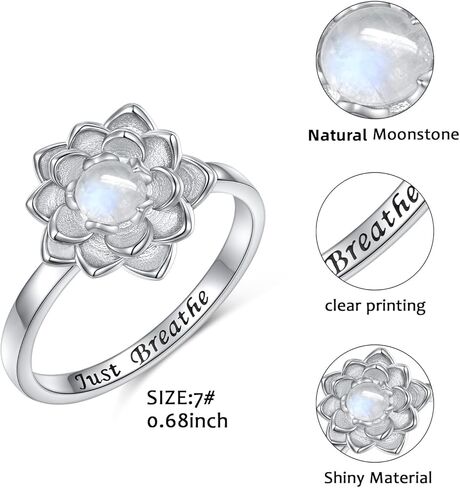 Yearace Just Breathe Spinner Ring للقلق 925 الفضة الاسترليني للتدوير Moonstone Lotus Ring تخفيف القلق الإجهاد خاتم مجوهرات هدايا للنساء الفتيات in Kuwait