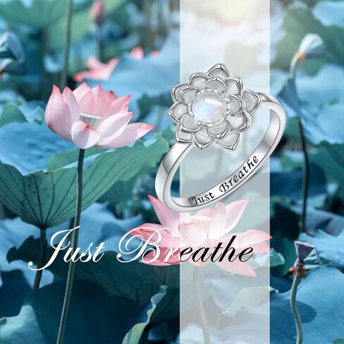 Yearace Just Breathe Spinner Ring للقلق 925 الفضة الاسترليني للتدوير Moonstone Lotus Ring تخفيف القلق الإجهاد خاتم مجوهرات هدايا للنساء الفتيات in Kuwait