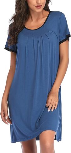 COLORFULLEAF المرأة ثوب النوم قصيرة الأكمام قميص النوم قميص النوم مريح ملابس خاصة مطوي Scoopneck قميص النوم S-XXL in Kuwait