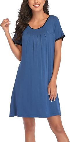 COLORFULLEAF المرأة ثوب النوم قصيرة الأكمام قميص النوم قميص النوم مريح ملابس خاصة مطوي Scoopneck قميص النوم S-XXL in Kuwait