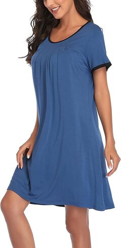 COLORFULLEAF المرأة ثوب النوم قصيرة الأكمام قميص النوم قميص النوم مريح ملابس خاصة مطوي Scoopneck قميص النوم S-XXL in Kuwait