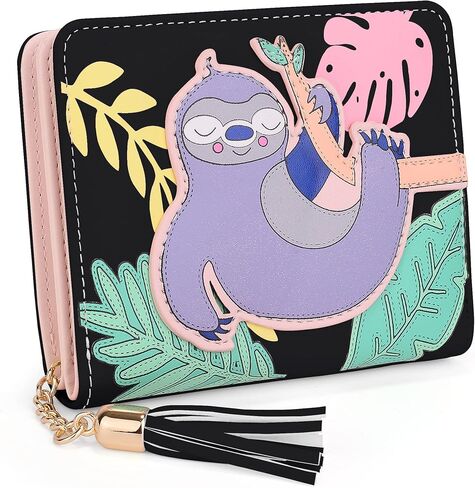 محفظة UTO للفتيات من جلد الكسل اللطيف نباتي صغير للنساء حامل بطاقات على شكل شرابة محفظة عملات كاواي in Kuwait