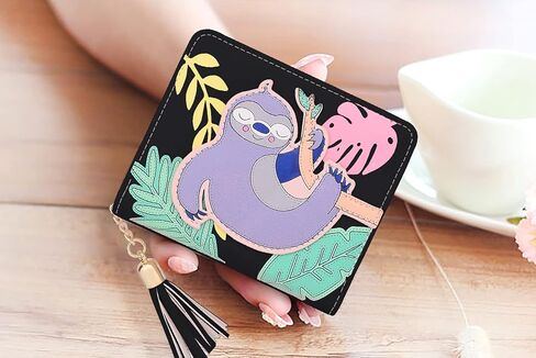 محفظة UTO للفتيات من جلد الكسل اللطيف نباتي صغير للنساء حامل بطاقات على شكل شرابة محفظة عملات كاواي in Kuwait