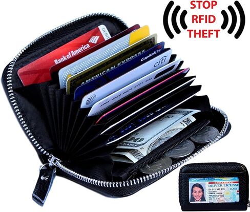 محفظة بطاقات KALMORE نسائية جلدية RFID آمنة وواسعة ولطيفة بسحاب ومحفظة صغيرة مع نافذة لبطاقة الهوية in Kuwait