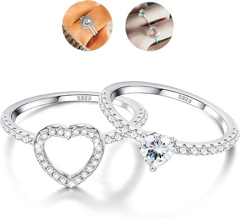 FASACCO خواتم القلب 925 خواتم الخطبة من الفضة الاسترليني للنساء قطع القلب هالة مكعب زركونيا خواتم وعد الزفاف خواتم مطابقة الحجم 5-10 in Kuwait