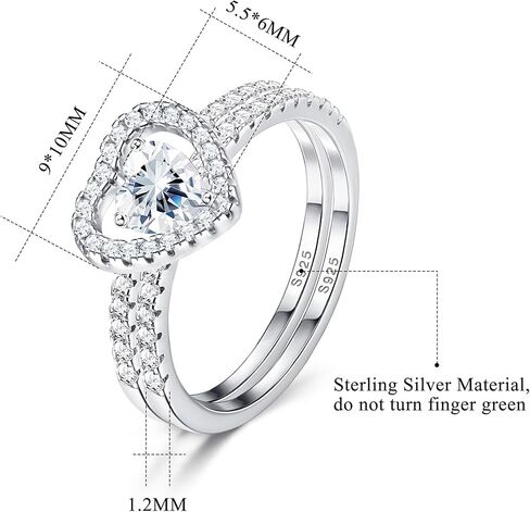 FASACCO خواتم القلب 925 خواتم الخطبة من الفضة الاسترليني للنساء قطع القلب هالة مكعب زركونيا خواتم وعد الزفاف خواتم مطابقة الحجم 5-10 in Kuwait