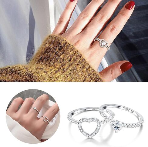 FASACCO خواتم القلب 925 خواتم الخطبة من الفضة الاسترليني للنساء قطع القلب هالة مكعب زركونيا خواتم وعد الزفاف خواتم مطابقة الحجم 5-10 in Kuwait