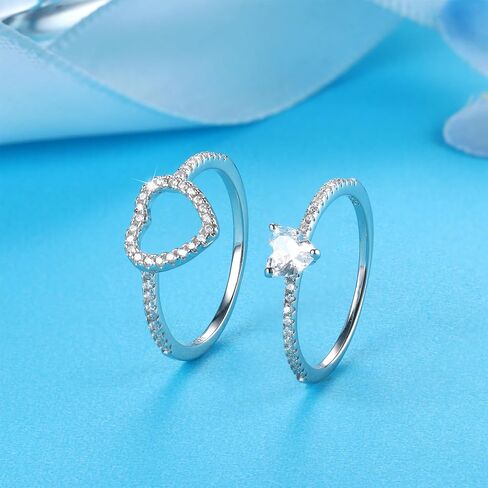 FASACCO خواتم القلب 925 خواتم الخطبة من الفضة الاسترليني للنساء قطع القلب هالة مكعب زركونيا خواتم وعد الزفاف خواتم مطابقة الحجم 5-10 in Kuwait