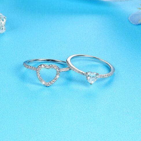 FASACCO خواتم القلب 925 خواتم الخطبة من الفضة الاسترليني للنساء قطع القلب هالة مكعب زركونيا خواتم وعد الزفاف خواتم مطابقة الحجم 5-10 in Kuwait