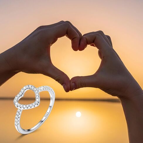 FASACCO خواتم القلب 925 خواتم الخطبة من الفضة الاسترليني للنساء قطع القلب هالة مكعب زركونيا خواتم وعد الزفاف خواتم مطابقة الحجم 5-10 in Kuwait