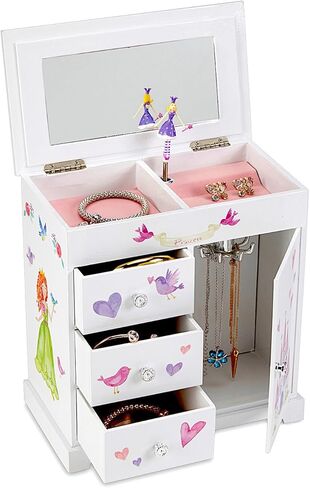 صندوق المجوهرات الموسيقية Jewelkeeper Unicorn مع 3 أدراج قابلة للسحب، حزمة تصميم قلعة الأميرة الجنية مع صندوق مجوهرات موسيقي مع يونيكورن دوار 4.25 × 4.75 × 3.5 بوصة تصميم نجوم قوس قزح لامعة in Kuwait