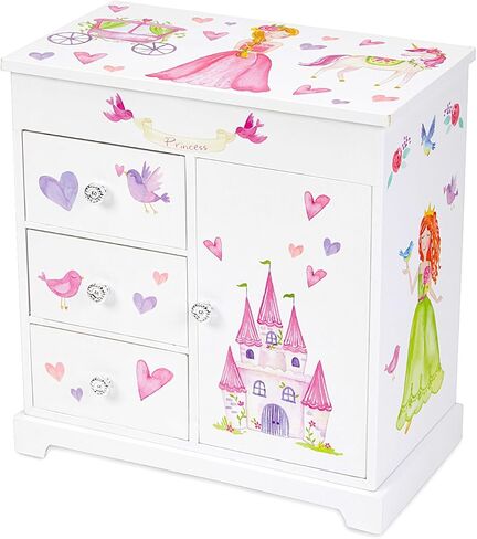 صندوق المجوهرات الموسيقية Jewelkeeper Unicorn مع 3 أدراج قابلة للسحب، حزمة تصميم قلعة الأميرة الجنية مع صندوق مجوهرات موسيقي مع يونيكورن دوار 4.25 × 4.75 × 3.5 بوصة تصميم نجوم قوس قزح لامعة in Kuwait