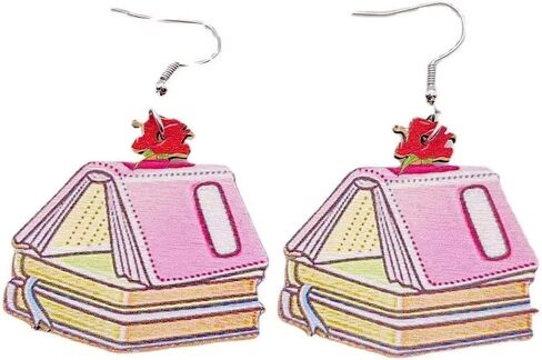 4 أزواج من أقراط المعلم للنساء والفتيات كتاب خشبي قوس قزح قلم رصاص أبل أقراط العودة إلى المدرسة مجوهرات هدايا تقدير المعلم in Kuwait