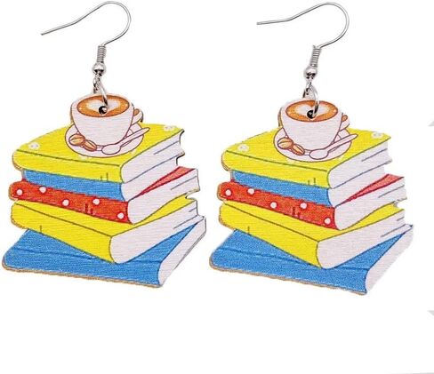4 أزواج من أقراط المعلم للنساء والفتيات كتاب خشبي قوس قزح قلم رصاص أبل أقراط العودة إلى المدرسة مجوهرات هدايا تقدير المعلم in Kuwait