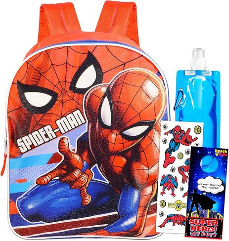 Spiderman School Bag Backpack for Kids - 4 Pc Bundle With 16" Marvel Spiderman Travel Backpack for Boys Girls, Water Bottle, Stickers, And More (Spiderman School Supplies) in Kuwait