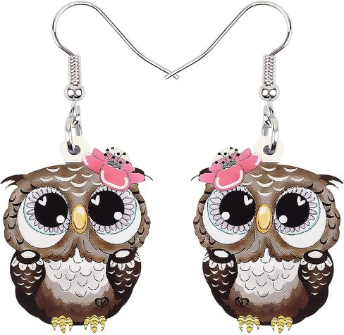 BONSNY Drop Dangle Cute Fun Brown Owl Earrings Bird Jewelry For Women Girls Kids Gift Charms in Saudi Arabia