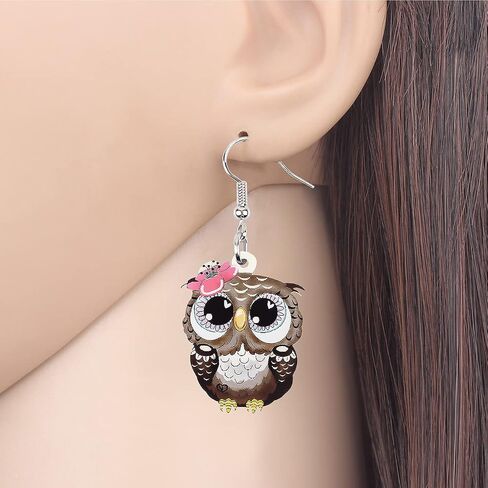 BONSNY Drop Dangle Cute Fun Brown Owl Earrings Bird Jewelry For Women Girls Kids Gift Charms in Saudi Arabia