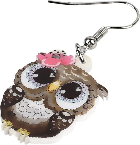 BONSNY Drop Dangle Cute Fun Brown Owl Earrings Bird Jewelry For Women Girls Kids Gift Charms in Saudi Arabia