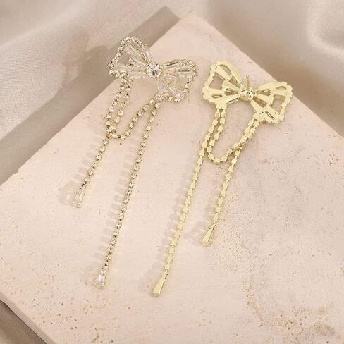 Rhinestones Bow Drop Dangle Earrings Silver Crystal Bowknot Tassels Statement Earrings Shiny Wedding Bar Party Earrings For Women Girls in Kuwait