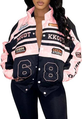 سترة Angsuttc Drive سترات اسكواش لسباق الدراجات النارية معاطف بأكمام طويلة ورسومات بيسبول عتيقة ملابس الشارع الشهير Pinknew M in Kuwait