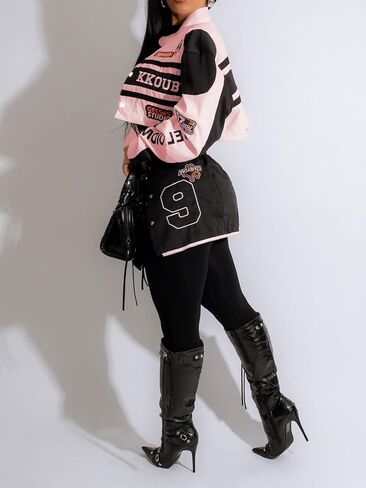 سترة Angsuttc Drive سترات اسكواش لسباق الدراجات النارية معاطف بأكمام طويلة ورسومات بيسبول عتيقة ملابس الشارع الشهير Pinknew M in Kuwait