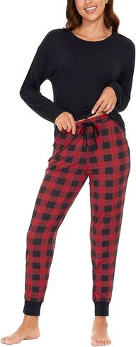 أطقم بيجامات نسائية من GYS ملابس نوم من الخيزران الفسكوزي بأكمام طويلة مع بنطلونات ناعمة مجموعة صالة Pjs ملابس نوم للسيدات in Kuwait