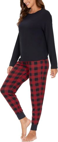 أطقم بيجامات نسائية من GYS ملابس نوم من الخيزران الفسكوزي بأكمام طويلة مع بنطلونات ناعمة مجموعة صالة Pjs ملابس نوم للسيدات in Kuwait