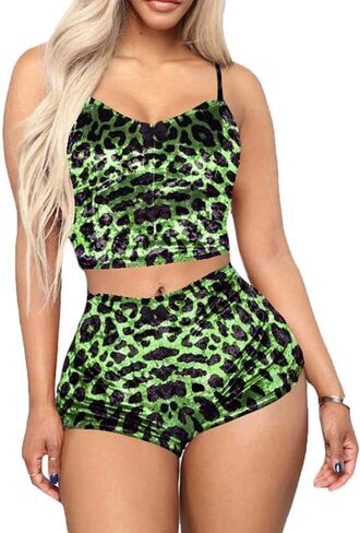 Springcmy Women's Velvet 2PCS Outfits Spaghetti Strap Crop Top and Shorts Pajama Sets Pjs Lounge Wear in Kuwait