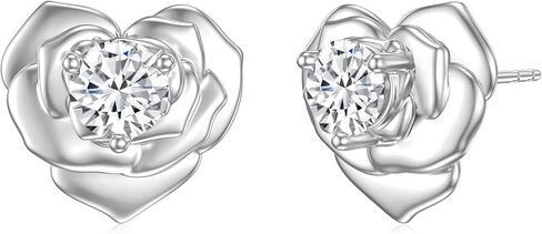 Earship Valentine's Day Gift Rose Stud Earrings 925 Sterling Silver Flower Earring with Cubic Zirconia for Women Girl Wife Girlfriend Love Jewelry Gifts for Birthday Anniversary in Kuwait