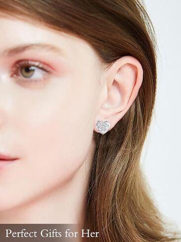 Earship Valentine's Day Gift Rose Stud Earrings 925 Sterling Silver Flower Earring with Cubic Zirconia for Women Girl Wife Girlfriend Love Jewelry Gifts for Birthday Anniversary in Kuwait