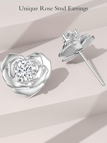 Earship Valentine's Day Gift Rose Stud Earrings 925 Sterling Silver Flower Earring with Cubic Zirconia for Women Girl Wife Girlfriend Love Jewelry Gifts for Birthday Anniversary in Kuwait