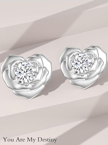 Earship Valentine's Day Gift Rose Stud Earrings 925 Sterling Silver Flower Earring with Cubic Zirconia for Women Girl Wife Girlfriend Love Jewelry Gifts for Birthday Anniversary in Kuwait