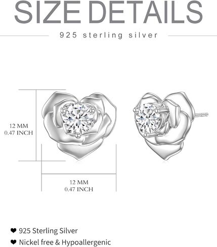 Earship Valentine's Day Gift Rose Stud Earrings 925 Sterling Silver Flower Earring with Cubic Zirconia for Women Girl Wife Girlfriend Love Jewelry Gifts for Birthday Anniversary in Kuwait