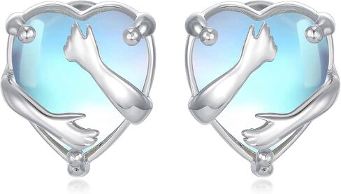VIJASHOP Moonstone Hug Stud Earrings Heart Moonstone Earrings Hug Love Earrings Jewelry Birthday Gift for Mother Wife in Kuwait