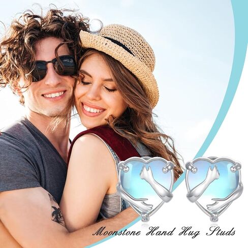 VIJASHOP Moonstone Hug Stud Earrings Heart Moonstone Earrings Hug Love Earrings Jewelry Birthday Gift for Mother Wife in Kuwait