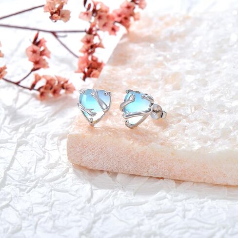 VIJASHOP Moonstone Hug Stud Earrings Heart Moonstone Earrings Hug Love Earrings Jewelry Birthday Gift for Mother Wife in Kuwait