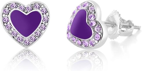 أقراط Chanteur للأطفال - 925 من الفضة الإسترلينية مع حلق خلفي آمن من الذهب الأبيض ومينا القلب مصنوع من عناصر سواروفسكي، للأطفال والرضع والفتيات والأطفال in Kuwait