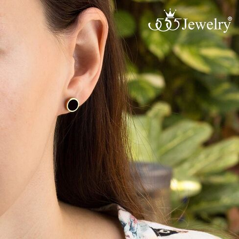 555Jewelry أقراط من الفولاذ المقاوم للصدأ لطيفة وصغيرة الحجم على شكل زر دائري للنساء والفتيات in Saudi Arabia
