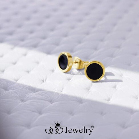 555Jewelry أقراط من الفولاذ المقاوم للصدأ لطيفة وصغيرة الحجم على شكل زر دائري للنساء والفتيات in Saudi Arabia