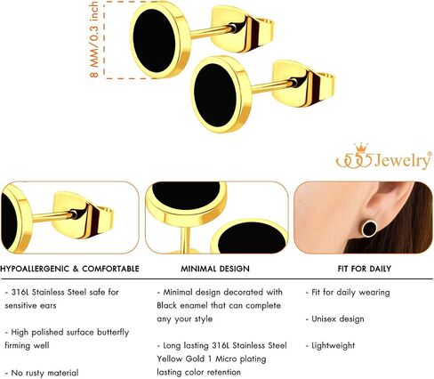 555Jewelry أقراط من الفولاذ المقاوم للصدأ لطيفة وصغيرة الحجم على شكل زر دائري للنساء والفتيات in Saudi Arabia
