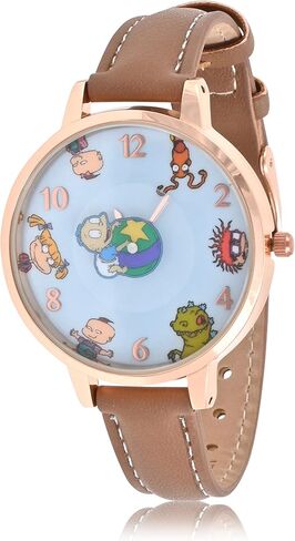 Accutime Nickelodeon Rugrats Adult Women's Analog Watch - Faux Brown Leather, Glass Dial Face, Gold Mattle Case, Female, Analog Wrist Watch in Brown (Model: NIC5023AZ) in Saudi Arabia