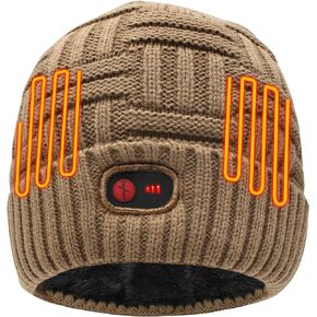 QILOVE Cable Knit Hat Electric Battery Heated Hat Rechargeable Heating Beanie Extra Warm Slouchy Cuff Cap Outdoor Windproof in Kuwait
