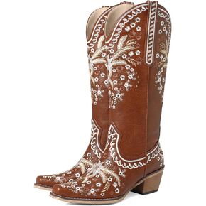 OAOKUSI White Cowboy Knee High Boots for Women - Trendy Wide Calf Denim Boots with Embroidery and Over-the-Knee Length Sparkle in Style with