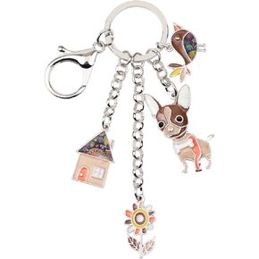 BONSNY Enamel Alloy Chain Chihuahua Dog Key Chains For Women Car Purse Handbag Charms Gifts