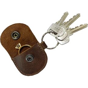Hide & Groom, Rustic Ring Case Keychain Handmade from Full Grain Leather, Key Organizer, Easily Attach to Keys, Bride & Jewelry Storage - Bourbon Brown, Bourbon Brown, Unique in Kuwait