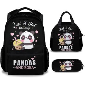 Panda Backpack for Girls Boys, 16 Inch Black Backpacks for School, Cute Lightweight Durable Bookbag for Kids in Kuwait