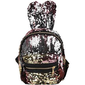 Sequin backpack Shoulder Bag For Women With Cute Rabbit Ears Backpack Sequins Shoulder Bag Travel Day pack (Multicolor Gold)